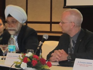 Navtej Sarna (left), Additional Secretary of India’s Ministry of External Affairs, and Karsten Wernecke, ASEF Deputy Executive Director, are at the opening session of the 9th ASEF Journalists’ Colloquium on 10 November – supported by Konrad Adenauer Stiftung (KAS), World International Property Organization (WIPO), The Energy and Resources Institute (TERI), European Journalism Center (EJC).